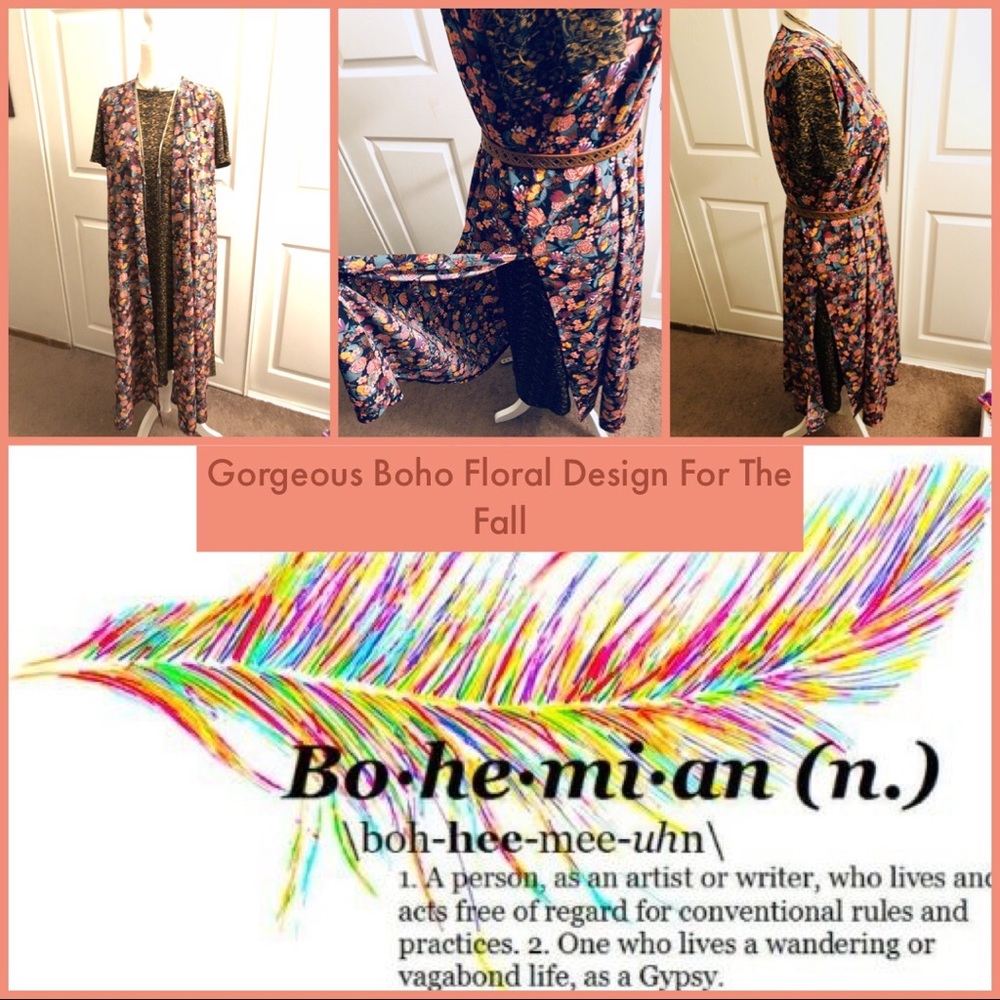 NWT BOHO Duster Floral LulaRoe Med Cardigan - Picture 2 of 8
